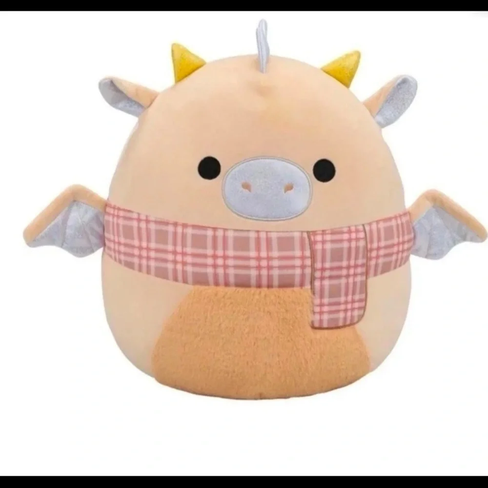 Squishmallow Buck Cream Dragon Plaid Scarf NWT
